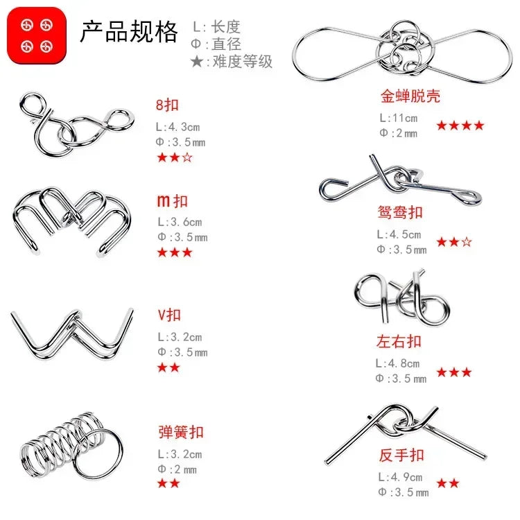 8Pcs/Set Metal Montessori Puzzle Wire Mind Brain Teaser Puzzles Children Adults Interactive Game Reliever Educational Toy