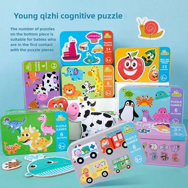 Montessori Baby Puzzle Educational Toys Wood 3D Puzzle Games Iron Box children Puzzles Jigsaw Wooden Puzzles For Kids 2 3 4 Year