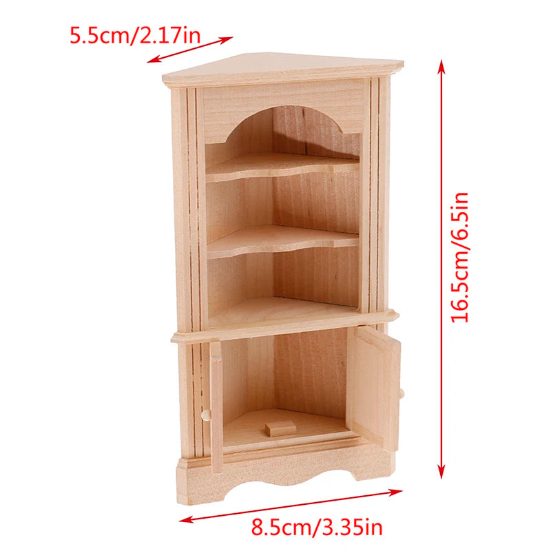1Pcs Dollhouse Miniature Bookcase Storage Rack Mini Wood Cherry Display Shelf Cabinet Cupboard Doll House Furniture Model Toys