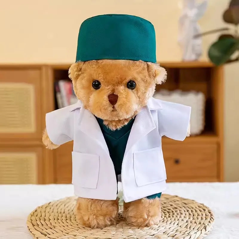 Lovely Doctor Bear Nurse Ted Bears Brown White Animal Doll Soft Stuffed Plush Toy Girl Boy Birthday Christmas Gift 1pc