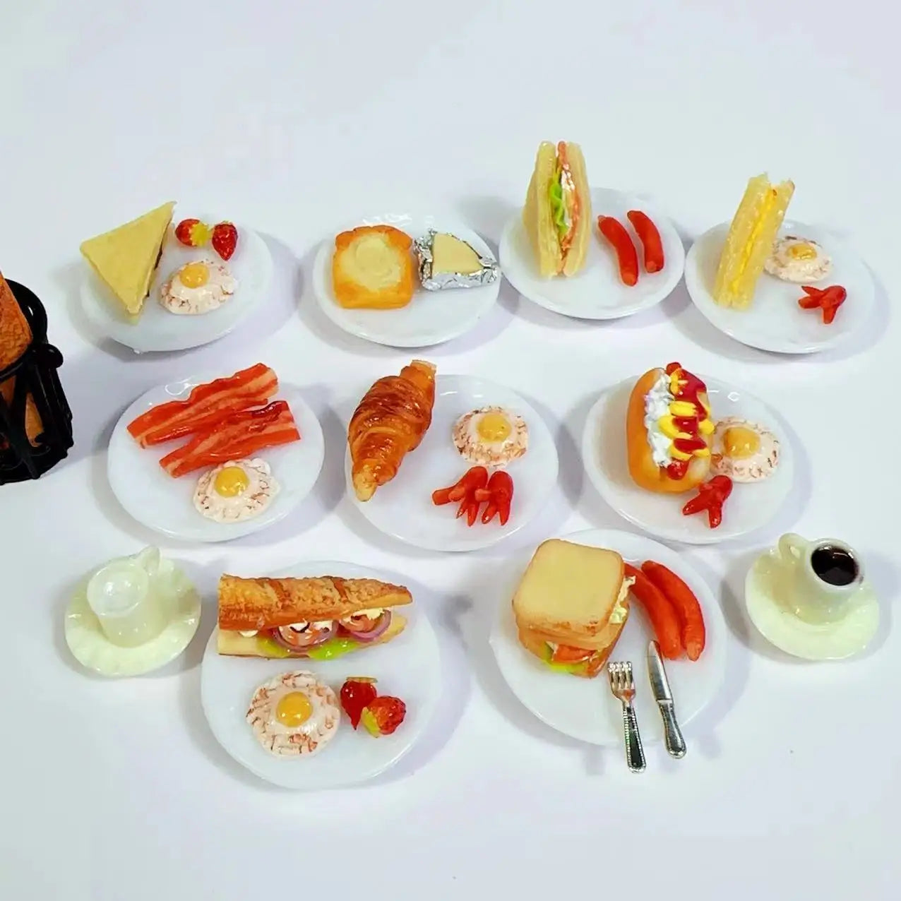 New 1/6 Handmade with clay Miniature Delicious sandwich breakfast set food for Doll House Mini Kitchen Toy Dollhouse Accessories