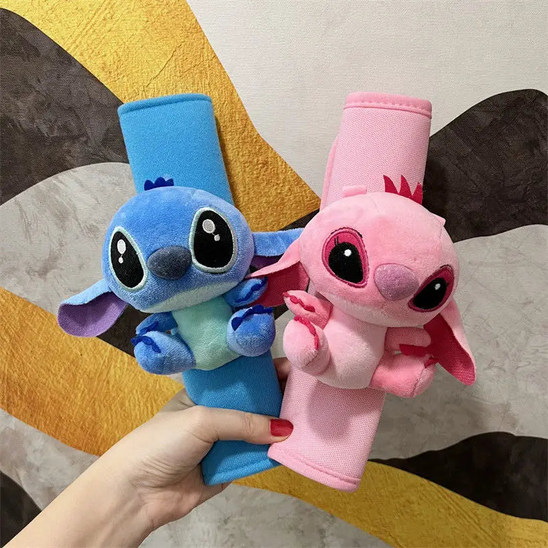 Disney Stitch Cute Angel Kawaii Cartoon Couple Car Safety Belt Shoulder Cover Doll Creative Universal Car Interior Decoration