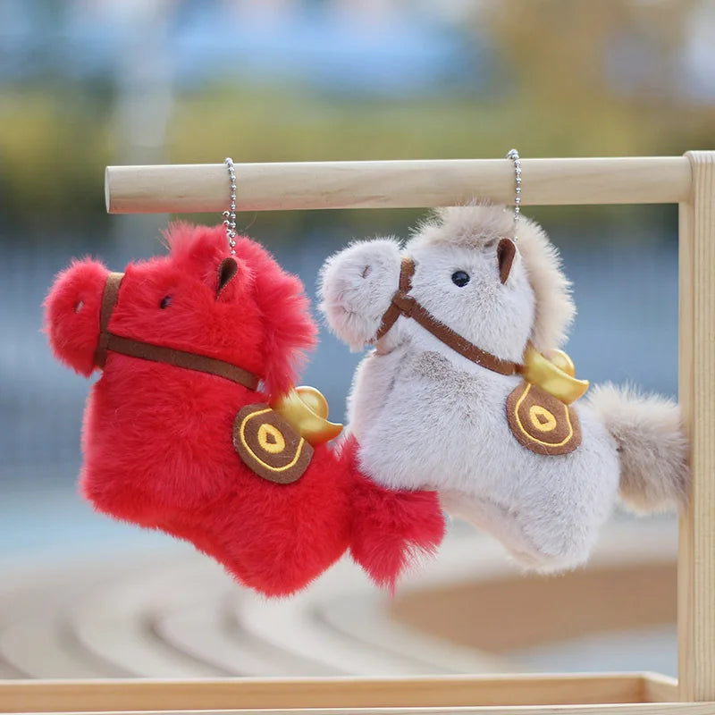 Year of Horse Mascot Plush Keychain Fluffy Pony Doll Soft Toy Bag Charm New Year Gift For Christmas Holiday Celebration