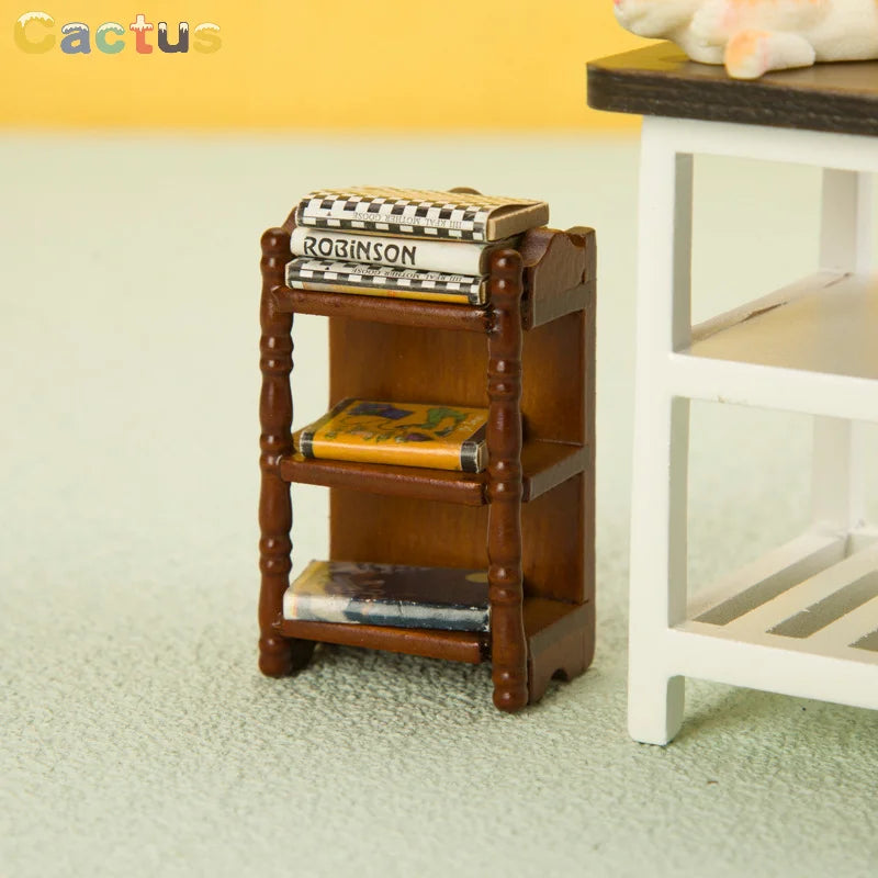 1:12 Dollhouse Miniature Wood Bedside Stand Storage Rack Nightstand Furniture Bedroom Model Decor Toy Doll House Accessories