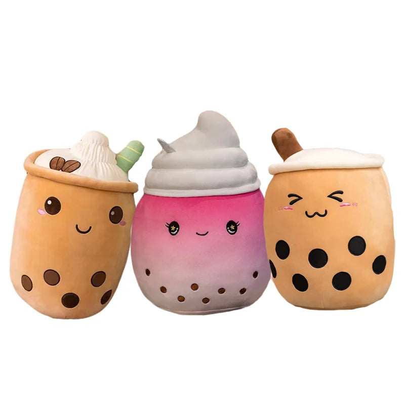 Kawaii Milk Tea Cup Plush Pillow 23cm Stuffed Food Fruit Boba Doll Ultrasoft Stuffed Plush Tea Shop Kids Toys Birthday Gift
