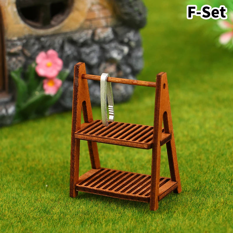1Pcs Dollhouse Miniature furniture Display Shelf Bread Rack Cake Shelf Storage with Tongs DIY Bakery Shop Decor Doll House Toys