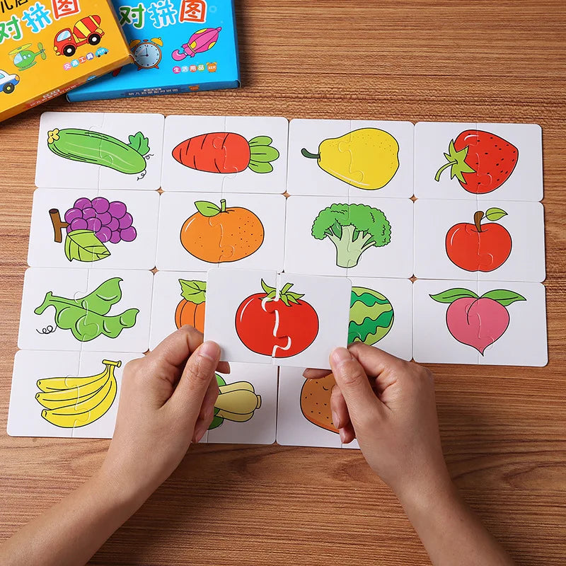 32 Pack Montessori Education Toddler Matching Cards Learning Games for Kids Toys for Kids 2 to 4 Years Old Cartoon Puzzle Baby