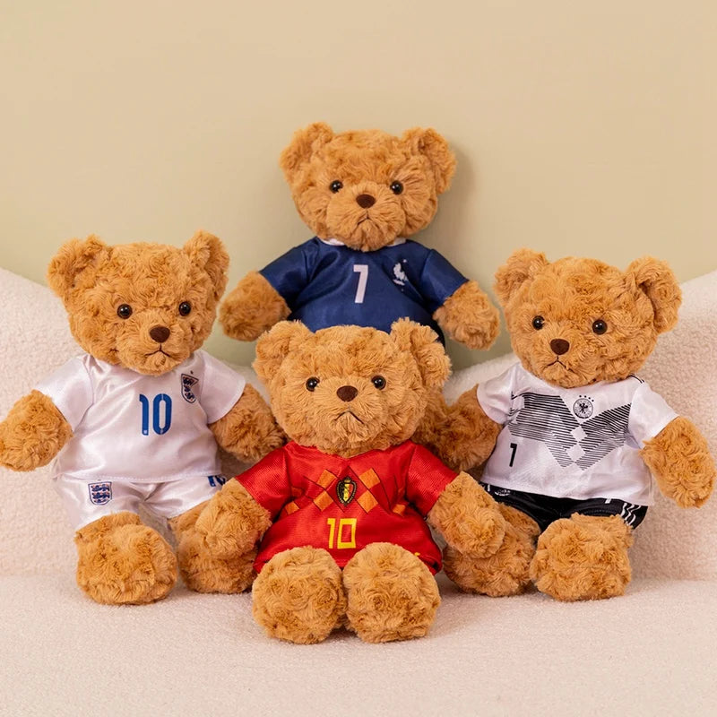 35cm Football Bear Plush Toy Cuddly Teddy Bear Soft  Stuffed Plush Animal Teddy Bear Doll Detachable jersey