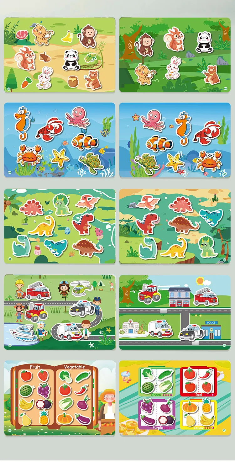 1Set Cartoon Quiet Book Montessori Busy Book with Animal Recognition Puzzle Interactive Game Cards for Preschool DIY Puzzle Book