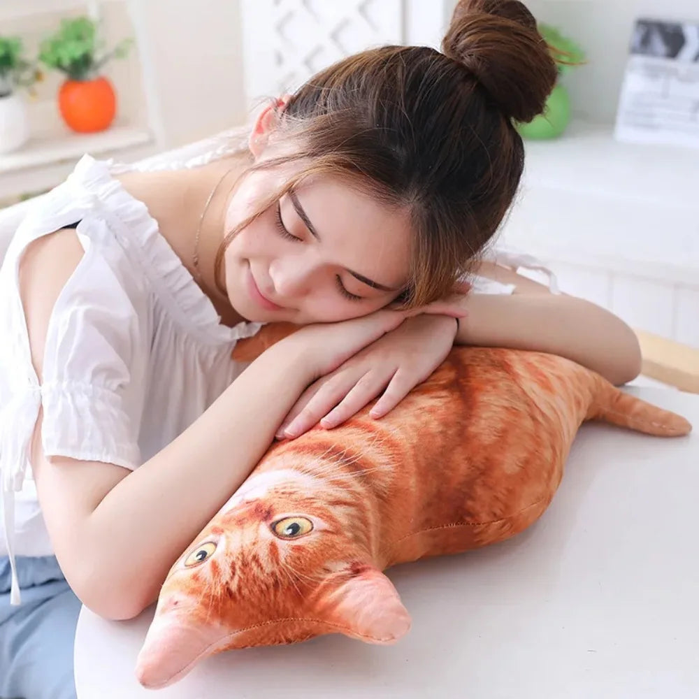Plush Realistic 3D Cat Doll Cartoon Soft Simulation Cat Plushie Pillow Stuffed Kawaii Plush Animals Toy Cushion for Kids Girls