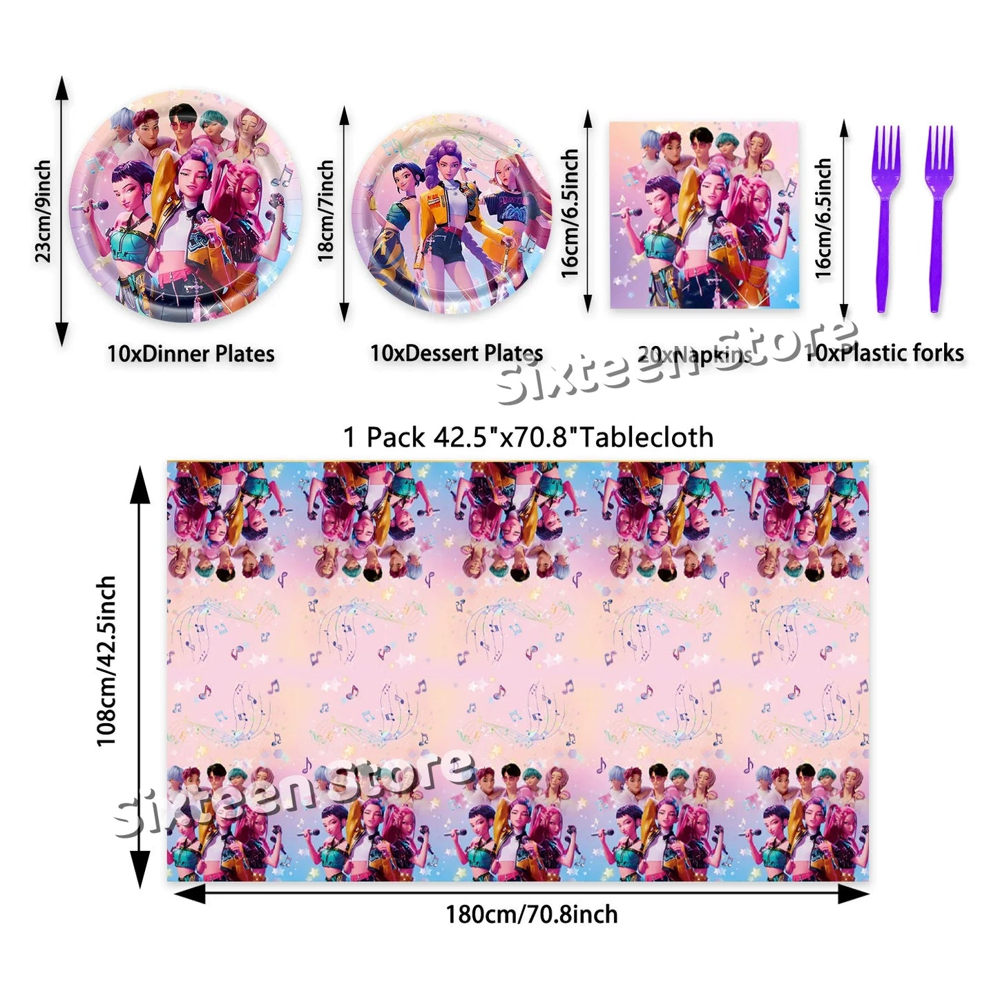 Demones Hunt Cartoon Anime Party Supplies Cutlery Set with Warrior Banner Plate Cake Topper K--Pop Cup for Birthday Party supply
