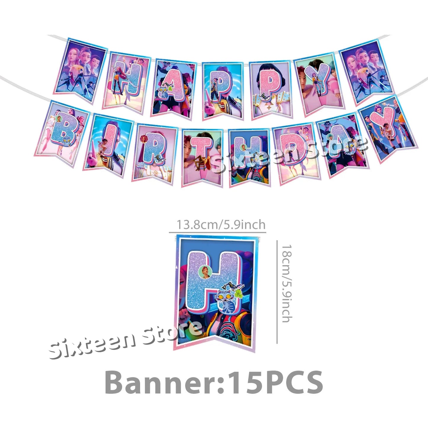 Demones Hunt Cartoon Anime Party Supplies Cutlery Set with Warrior Banner Plate Cake Topper K--Pop Cup for Birthday Party supply