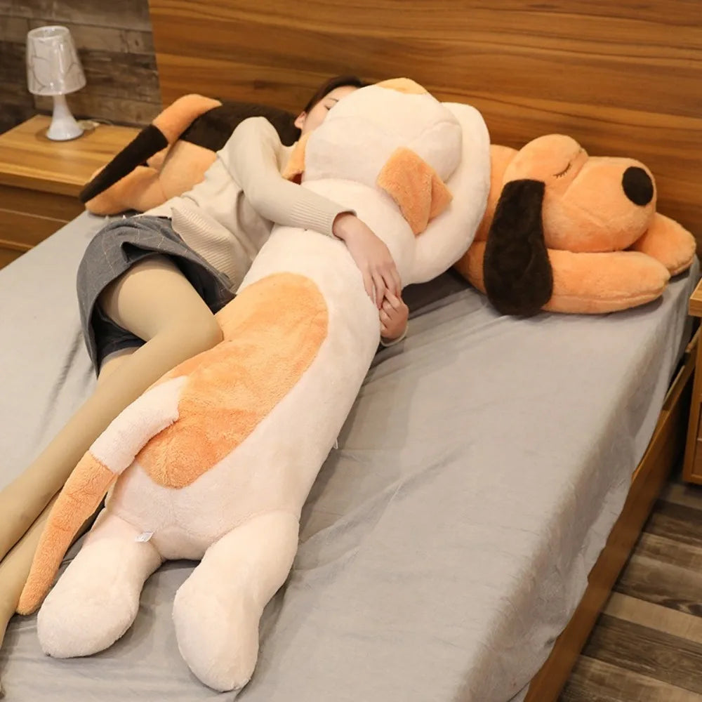 Lovely 60/110cm Plush Lying Dog Brown Sleep Accompany Down Cotton Dog Stuffed Doll Gift