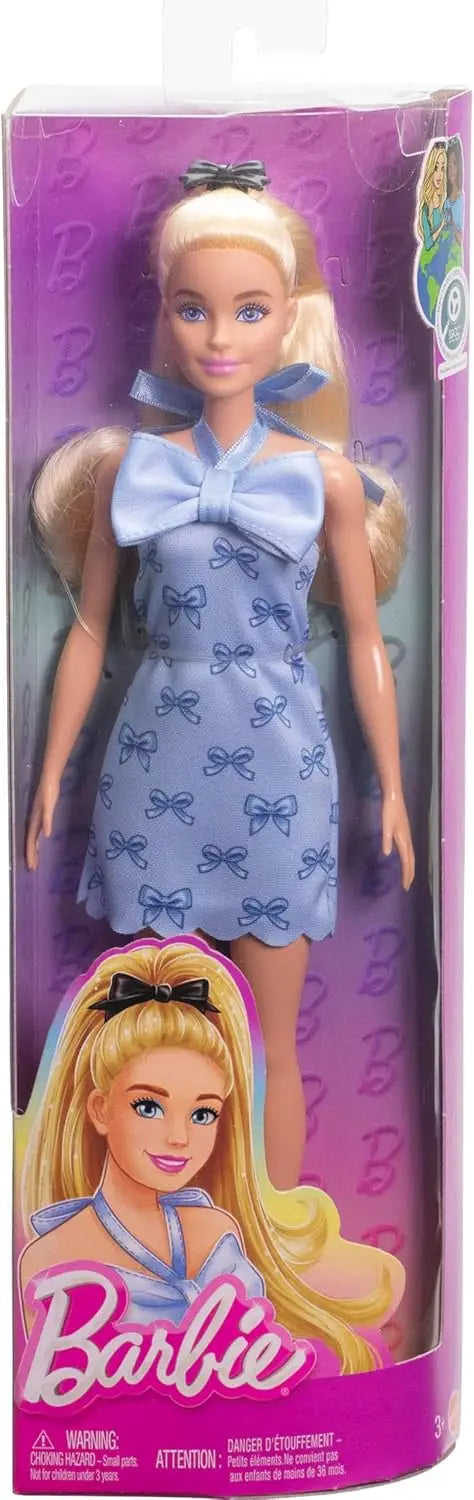 Genuine Barbie Fashionistas Blonde Wavy Ponytail Blue Bow Halter Skirt 1/6 Dress Up Doll Toys for Girl Clothes Shoes Accessories
