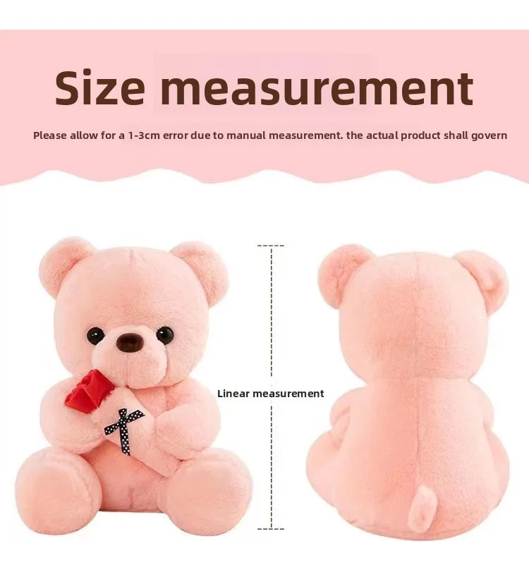 Cute Rose Bear Plush Toy Stuffed Animal Doll Romantic Gift for Girlfriend Valentines Day Birthday Anniversary Present