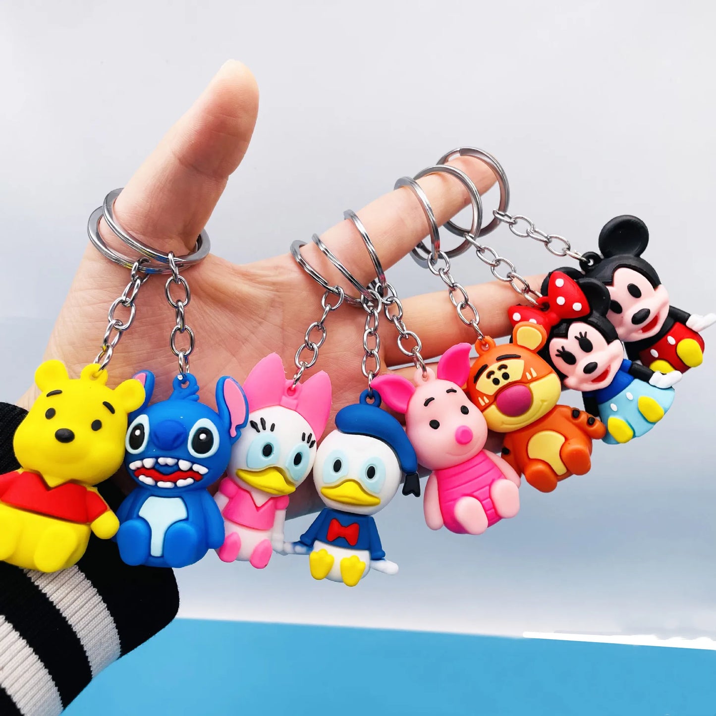 Anime Disney Keychain New Mickey Mouse Minnie Lilo & Stitch Doll Keyring Ornament Key Chain Car Pendant Kid Toys Gifts Wholesale