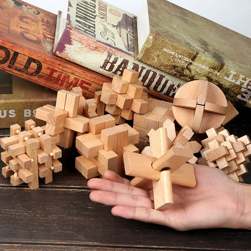 Wooden Luban Lock Unlock Interlock Game Brain Teaser Puzzle Inteligencia Rompecabezas 3D De Madera Montessori Educational Toys