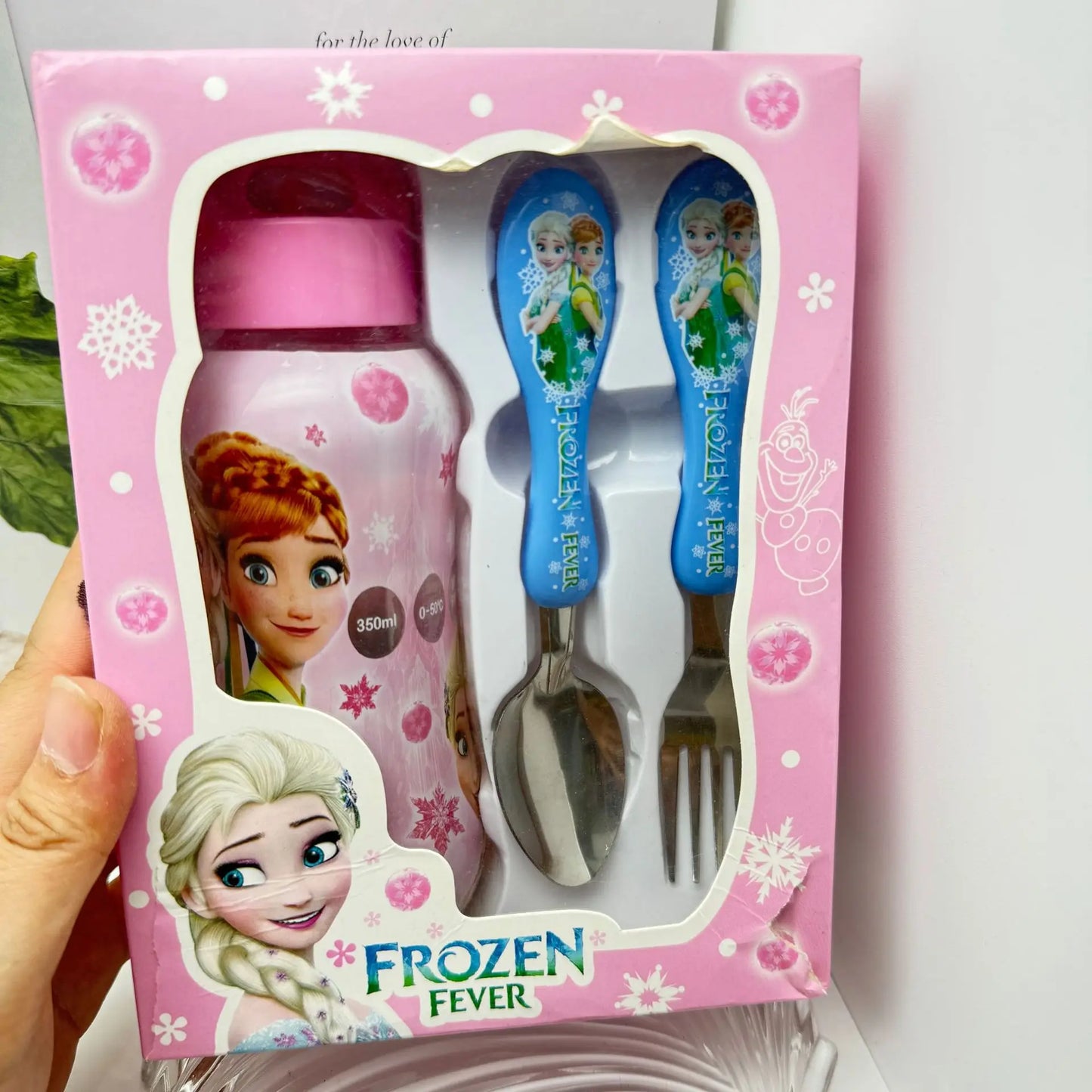 Disney Stitch Mcqueen 95 Car Water Bottle Set Cartoon Cute Children'S Spoon Fork Water Cup Kids Outdoors Portable Tableware Gift