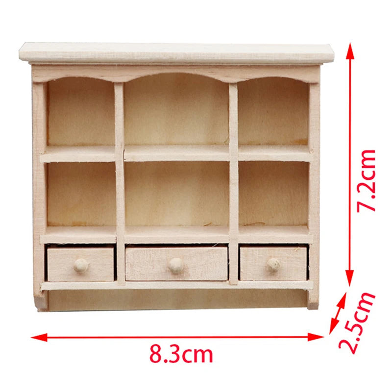 1Pcs Dollhouse Miniature Bookcase Storage Rack Mini Wood Cherry Display Shelf Cabinet Cupboard Doll House Furniture Model Toys