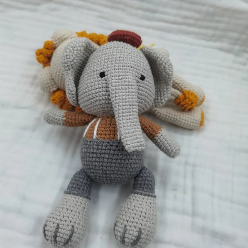 Amigurumi Elephant Lion Doll Baby Stuffed Animal Doll kawaii Handmade Knitted Plush Lion Toy Newborn Accompany Doll Room Decor