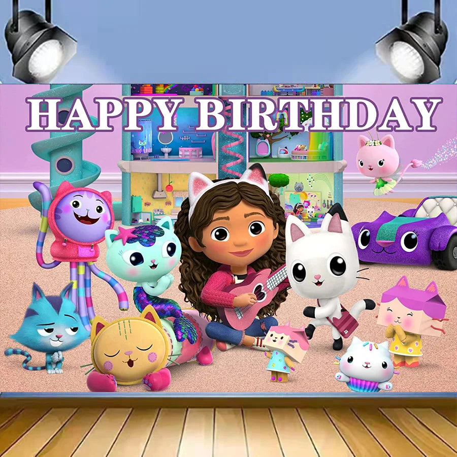 Gabby Dollhouse Cats Birthday Party Supplies Disposable Tableware Plates Cup Napkin Banner Tablecloth Cake Decoration Kids Gifts