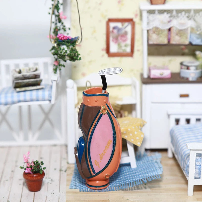 1/12 Dollhouse Miniature Accessories Mini Golf Clubs with Bag Model for Doll House Decoration ob11