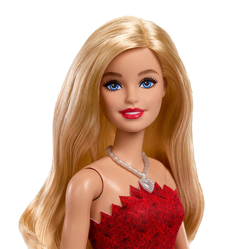Original Barbie 80th Anniversary Celebration Fashionistas Doll Ruby-Red Dress Blonde Red with Silvery Shoes & Necklace Toys Girl