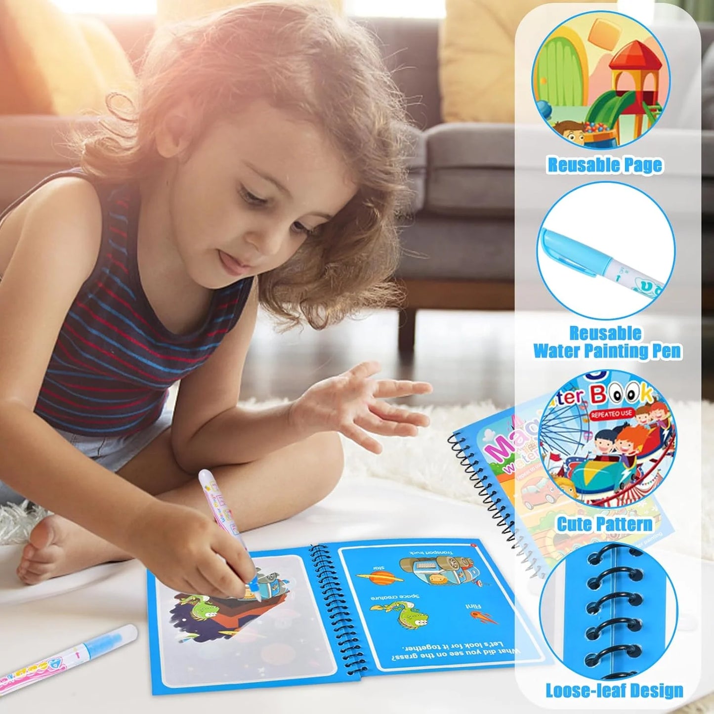 Cartoon Watercolor Painting Magic Book Kids Graffiti Coloring Water Picture Book Sensory Early Education Puzzle Drawing Toys