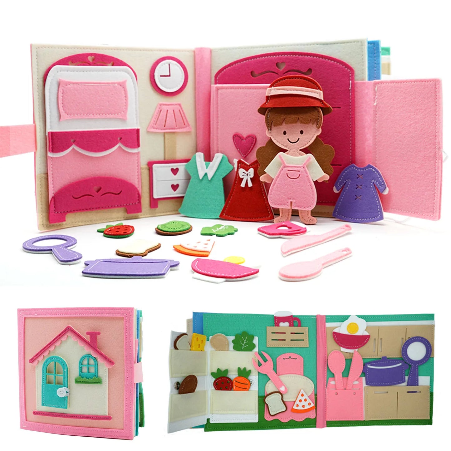Montessori Sensory Busy Board Quiet Felt Book For Early Activity Learning Book Little Doll House Handmade Felt Books For Travel
