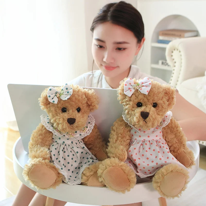 2pcs/lot 26cm Lovely Couple Teddy Bear Peluche Toys Kawaii Dress Bear Dolls Stuffed Soft Toy for Girls Baby Girlfriend Gifts