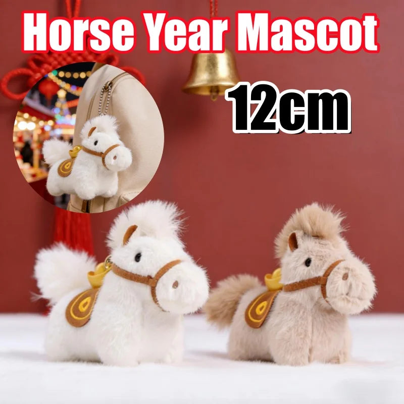 Year of Horse Mascot Plush Keychain Fluffy Pony Doll Soft Toy Bag Charm New Year Gift For Christmas Holiday Celebration