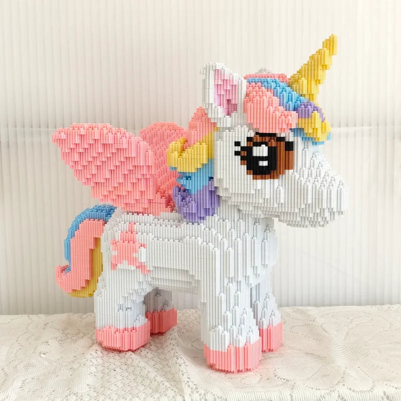 2026 Year of Horse Unicorn Building Blocks Cute Pegasus 3D Puzzle Educational Toy Gift for Kids