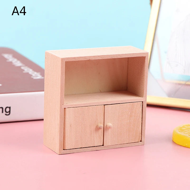 1Pcs Dollhouse Miniature Bookcase Storage Rack Mini Wood Cherry Display Shelf Cabinet Cupboard Doll House Furniture Model Toys