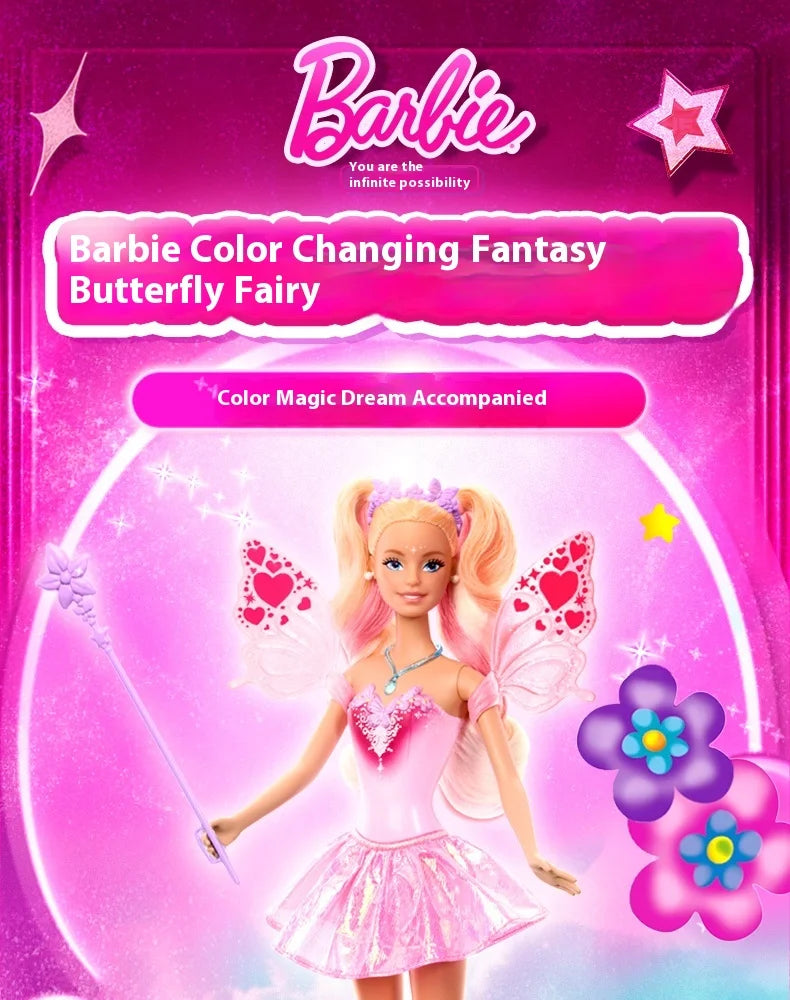 Genuine Barbie Doll Princess Color Changing Dream Butterfly Fairy Toy Figure for Girls Cute Collectible Birthday Gift Toy