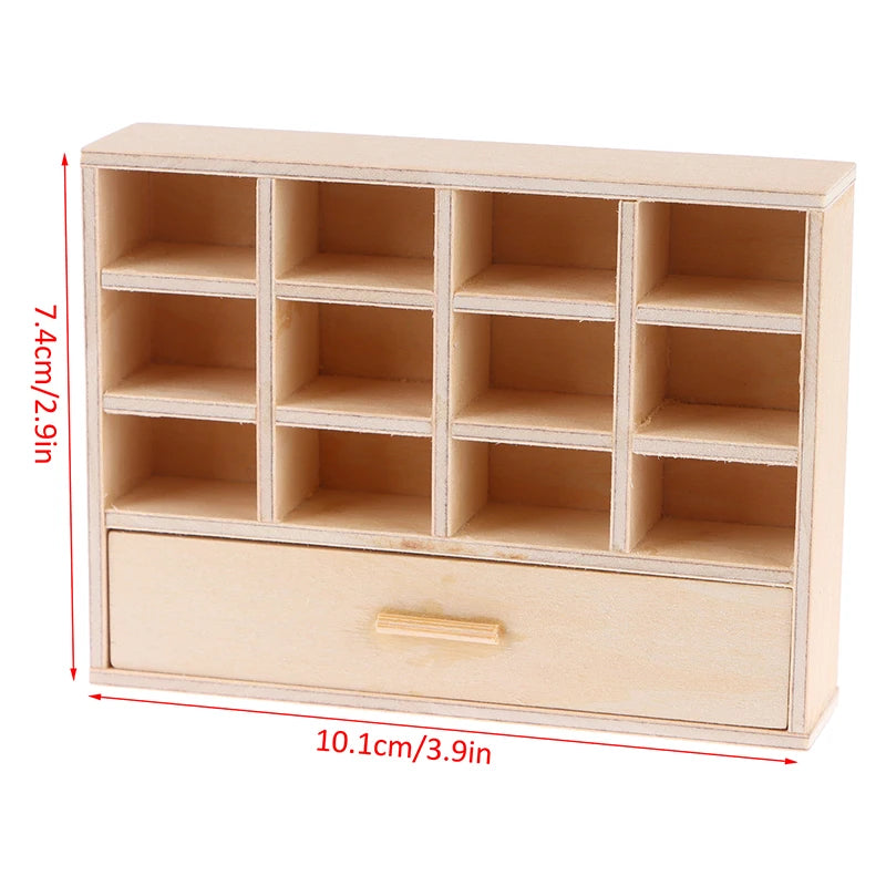 1Pcs Dollhouse Miniature Bookcase Storage Rack Mini Wood Cherry Display Shelf Cabinet Cupboard Doll House Furniture Model Toys