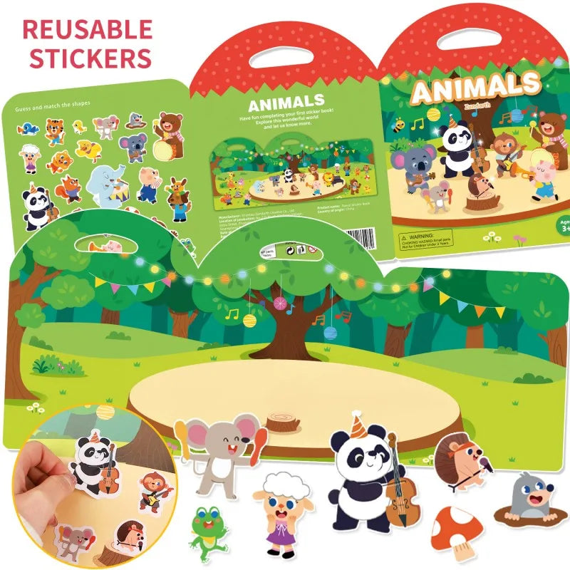 Reusable Sticker Books for Kids Jelly Bubble Scene Stickers DIY Puzzle Game Educational Learning Classic Toys for Children Gift