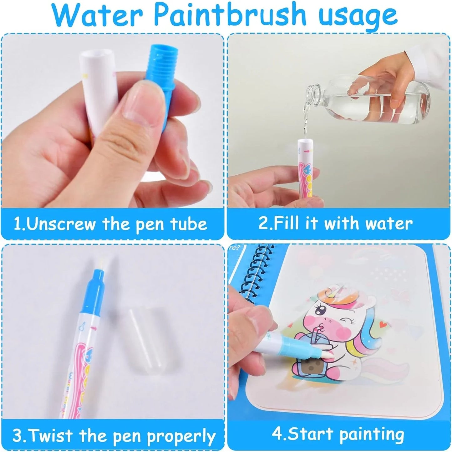 Cartoon Watercolor Painting Magic Book Kids Graffiti Coloring Water Picture Book Sensory Early Education Puzzle Drawing Toys