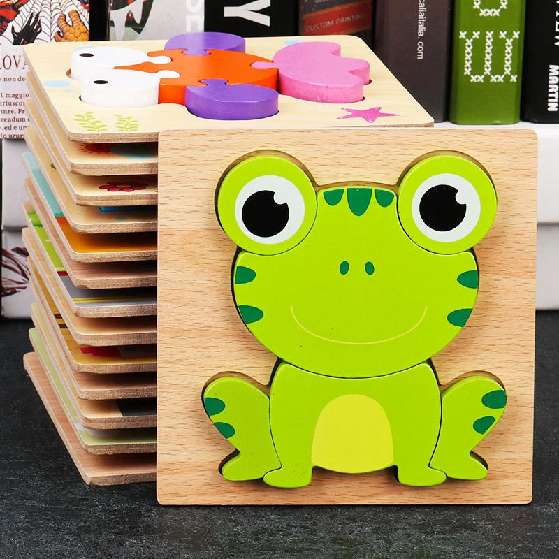 4-in-1 Wooden Toys 3D Wood Puzzle Cartoon Animals Cognitive Jigsaw Puzzle Early Learning Educational Toys For Children Gift