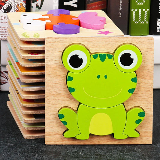 4-in-1 Wooden Toys 3D Wood Puzzle Cartoon Animals Cognitive Jigsaw Puzzle Early Learning Educational Toys For Children Gift
