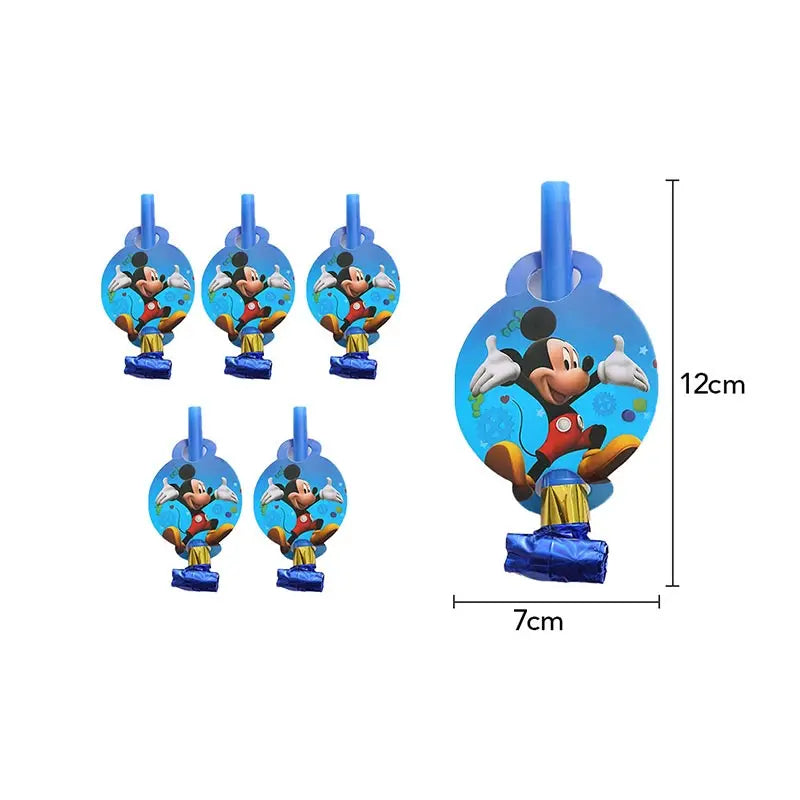 Mickey Mouse Birthday Party Decoration Blue Mickey Tableware Cups Plates Balloons Backdrop Pannents Gift Bag Kids Party Supplies