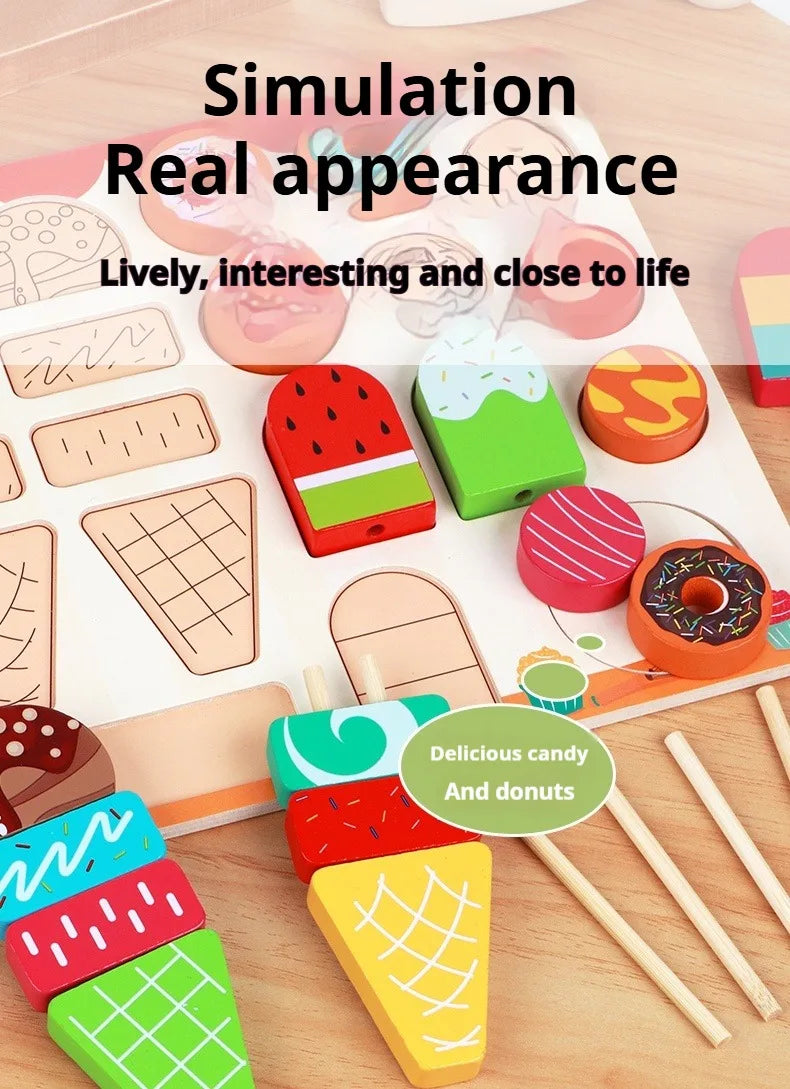 Montessori Wooden Pretend Play Kitchen Toys Dessert Puzzle Toys Simulation Barbecue Pretend Role Indoor Game For Toddlers Age 3+