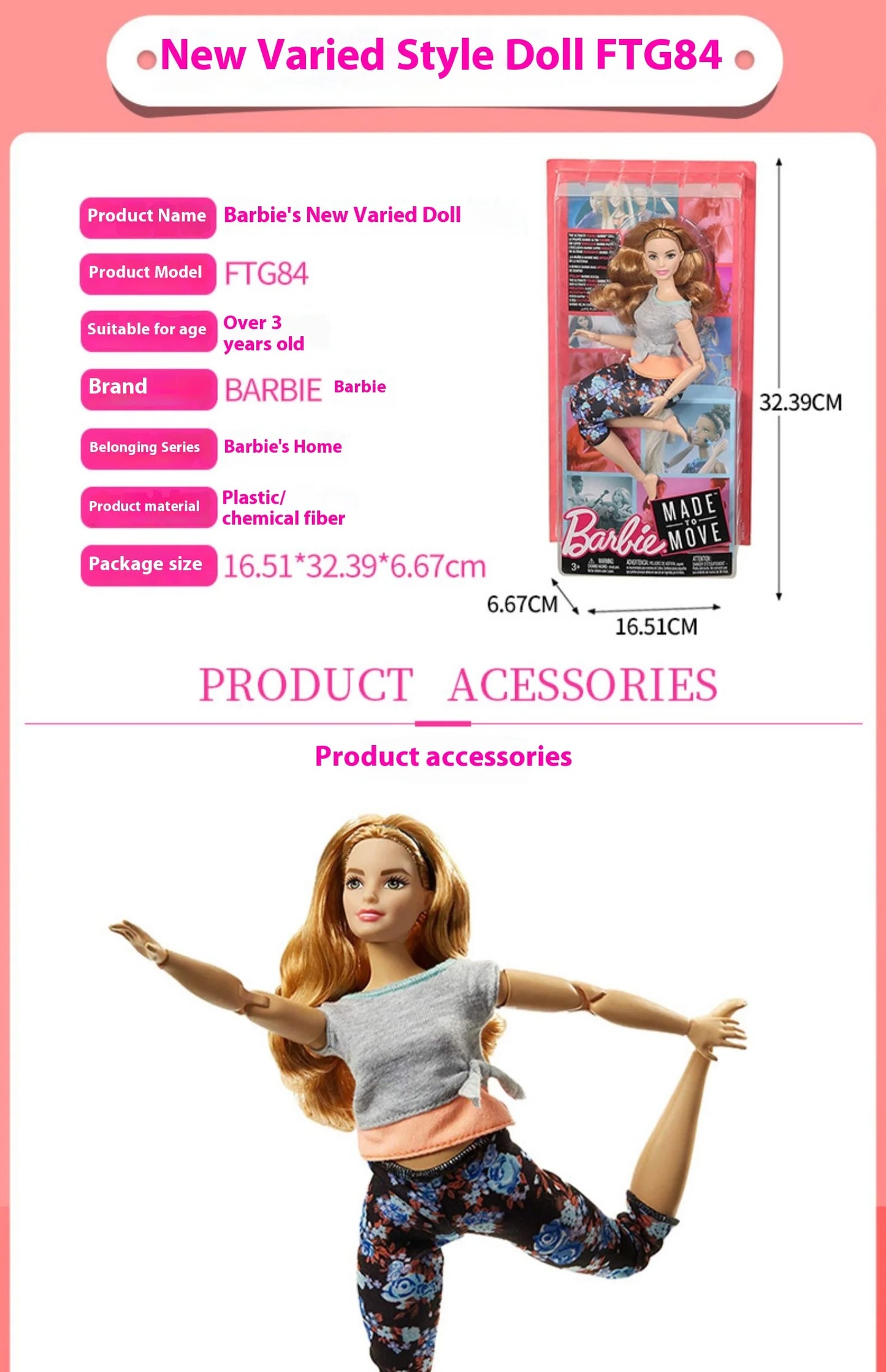 Authentic Barbie Doll with Yoga Poses Changeable Styles Multiple Joints Moving Collectible Toy for Kids And Adults