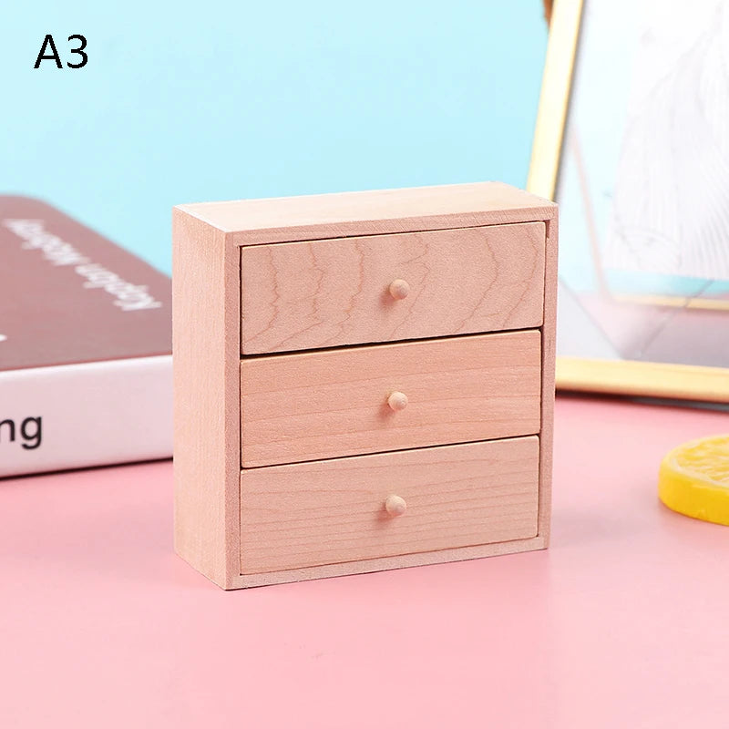 1Pcs Dollhouse Miniature Bookcase Storage Rack Mini Wood Cherry Display Shelf Cabinet Cupboard Doll House Furniture Model Toys
