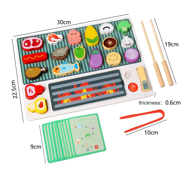 Montessori Wooden Pretend Play Kitchen Toys Dessert Puzzle Toys Simulation Barbecue Pretend Role Indoor Game For Toddlers Age 3+