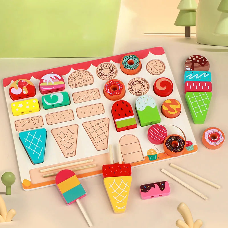 Montessori Wooden Pretend Play Kitchen Toys Dessert Puzzle Toys Simulation Barbecue Pretend Role Indoor Game For Toddlers Age 3+