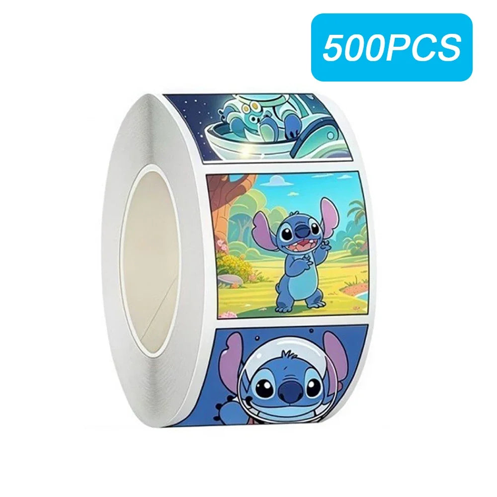 500/1000pcs/roll Disney Stitch Blue Kawaii Stickers Luggage Graffiti Toy Decals Decoration Sticker Gift Closure Sticker