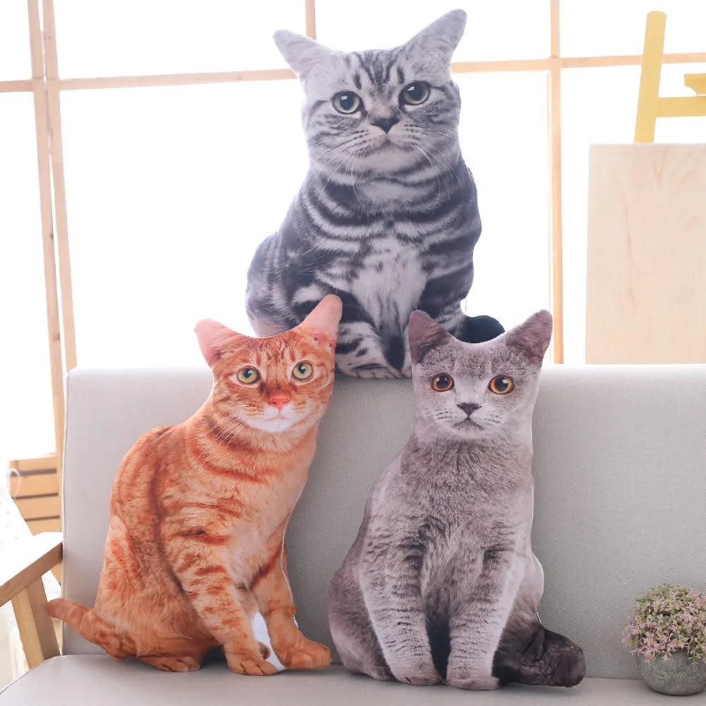 Plush Realistic 3D Cat Doll Cartoon Soft Simulation Cat Plushie Pillow Stuffed Kawaii Plush Animals Toy Cushion for Kids Girls