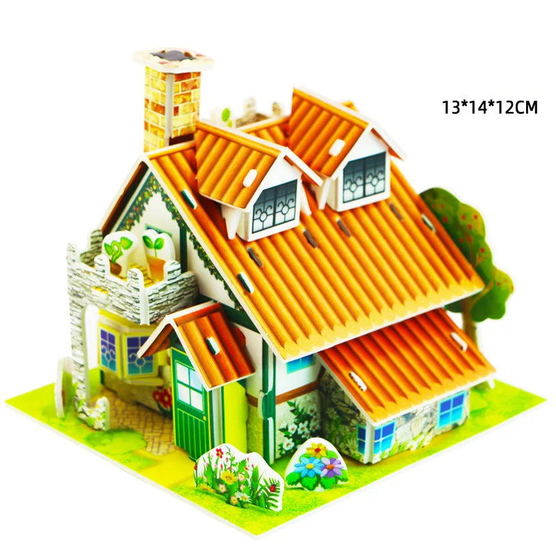 Villa House Castle Building Model 3D Cardboard Puzzle Jigsaw Toys Children's Interest Educational Toys Kids Gift