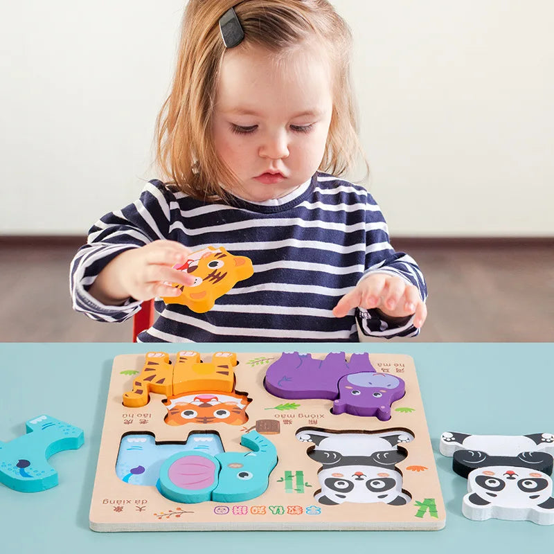 3D Puzzles Wooden Children's Puzzle 4-6 Early Education Cognition Animal Traffic Shape Matching Building Block Toy for Kids Gift