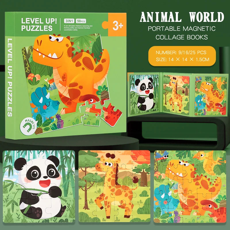 New Kids Magnetic Puzzle Games - Quiet Cartoon Animal Jigsaw Book Montessori Baby Educational Toy Early Learning Children's Gift